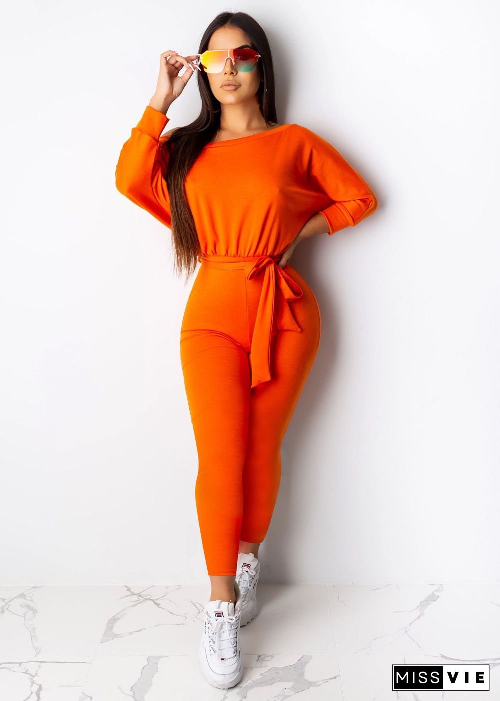 Fashion Oblique Shoulder Solid Color Long Jumpsuit