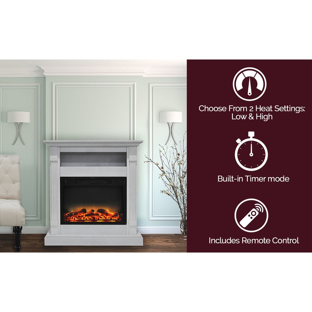 Cambridge Sienna 34 In. Electric Fireplace w/ Enhanced Log Display and White Mantel