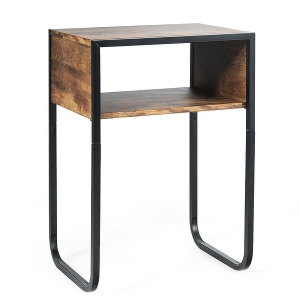 Gymax Side Table Industrial Coffee Table w/Metal Frame Rustic End