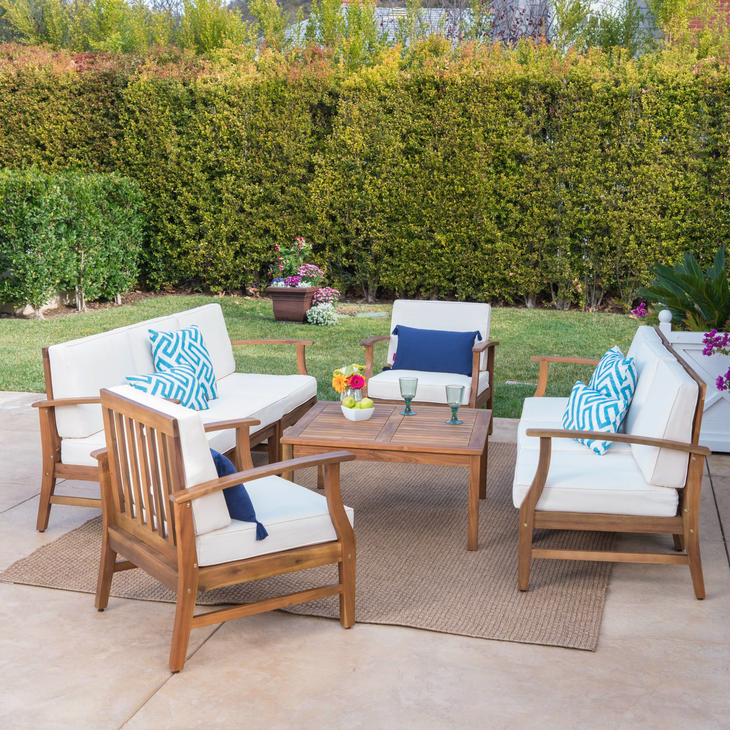 Scarlett Outdoor 8 Seat Teak Finished Acacia Wood Sofa and Table Set