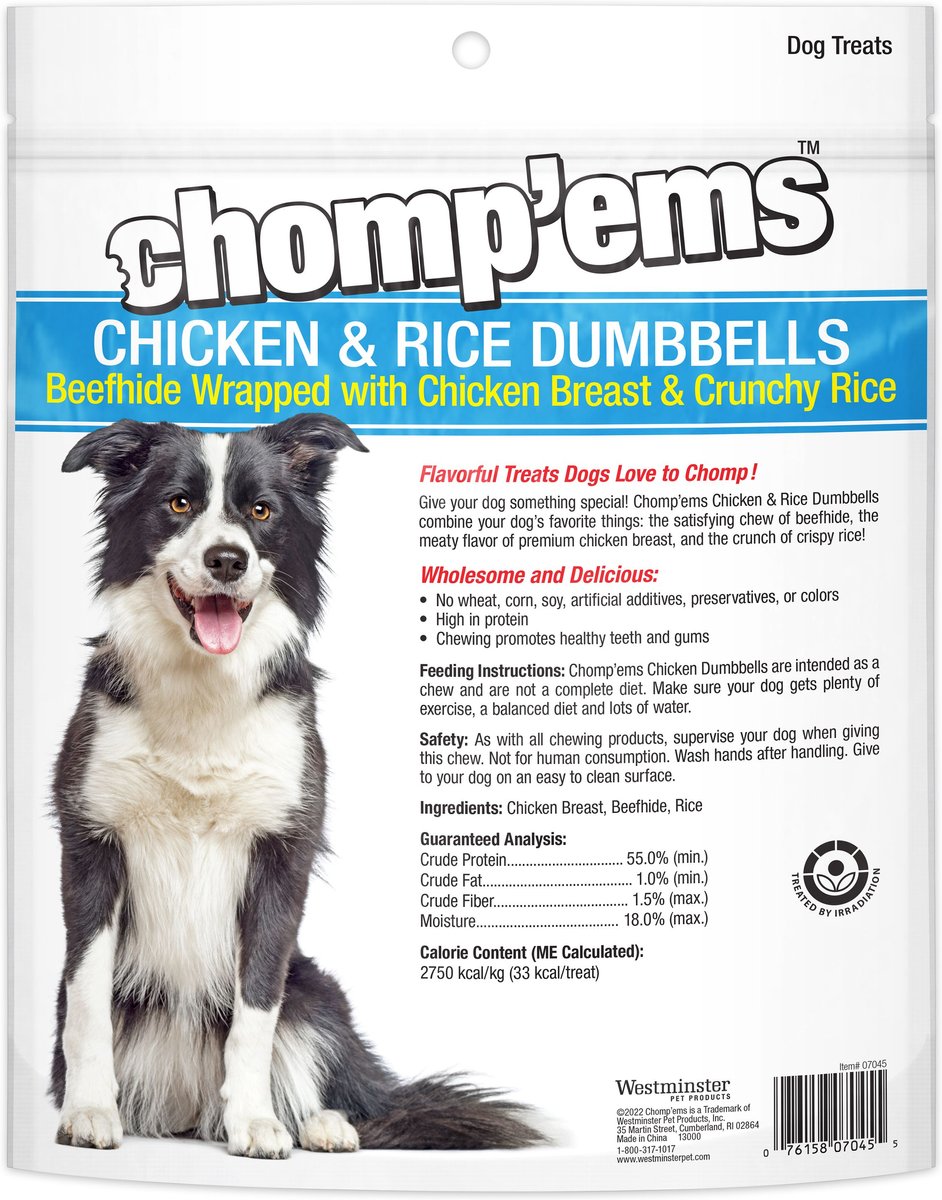 RUFFIN' IT Chomp'ems Chicken and Rice Dumbbells Jerky Dog Treats