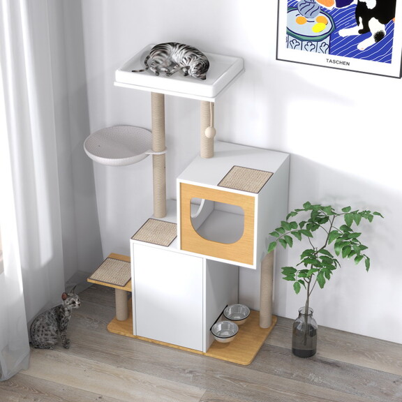 Wood Cat Tree Tower  Cat Furniture with Scratching...