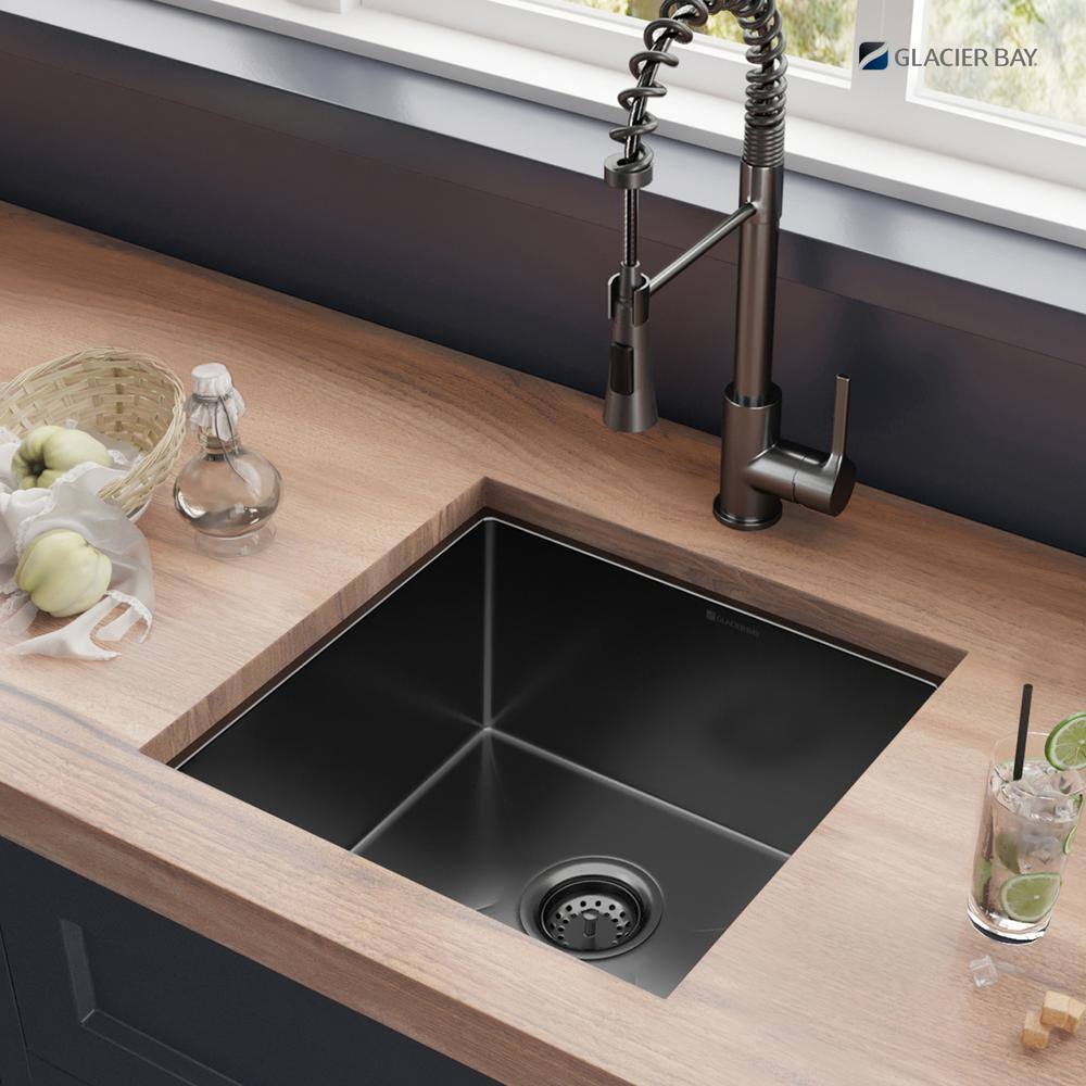 Glacier Bay Gunmetal Gunmetal Black Stainless Steel 17 in. 18-Gauge Single Bowl Undermount Bar Sink ACS1717A1H