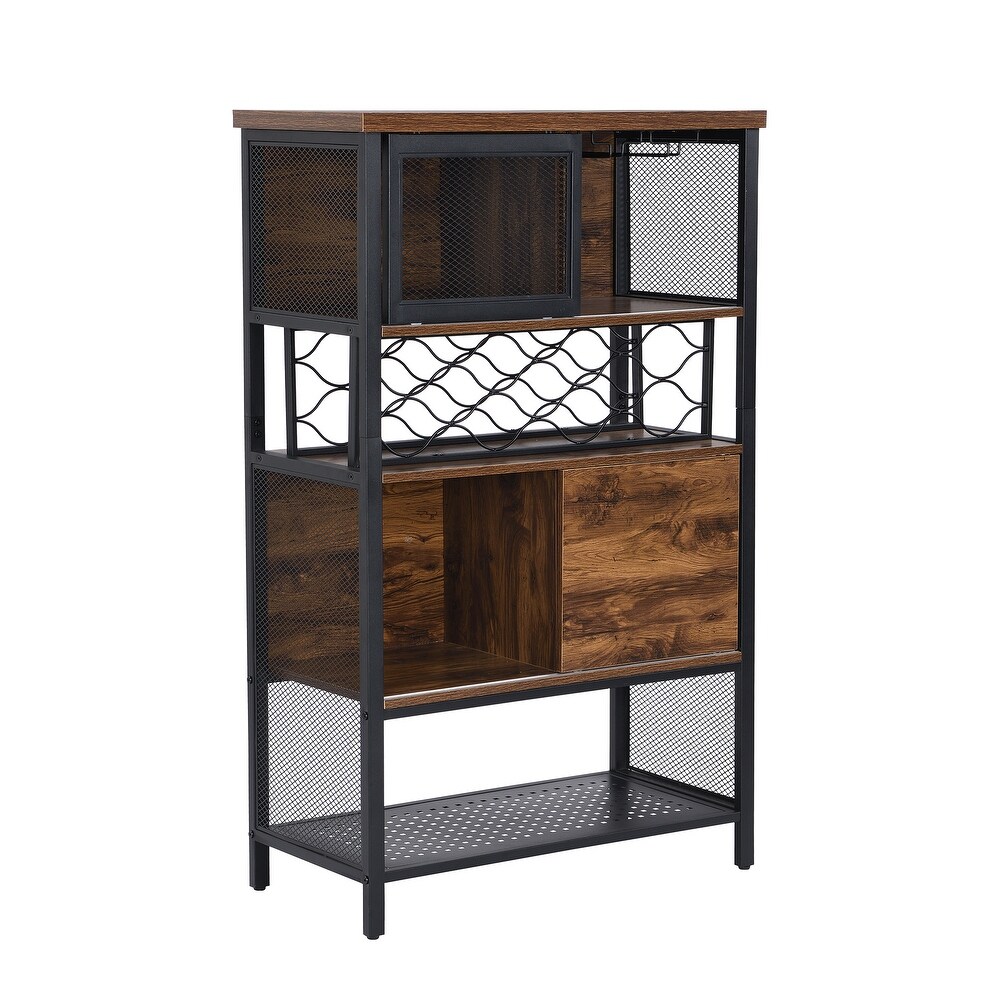 Industrial Bar Cabinet with Wine Rack   N/A