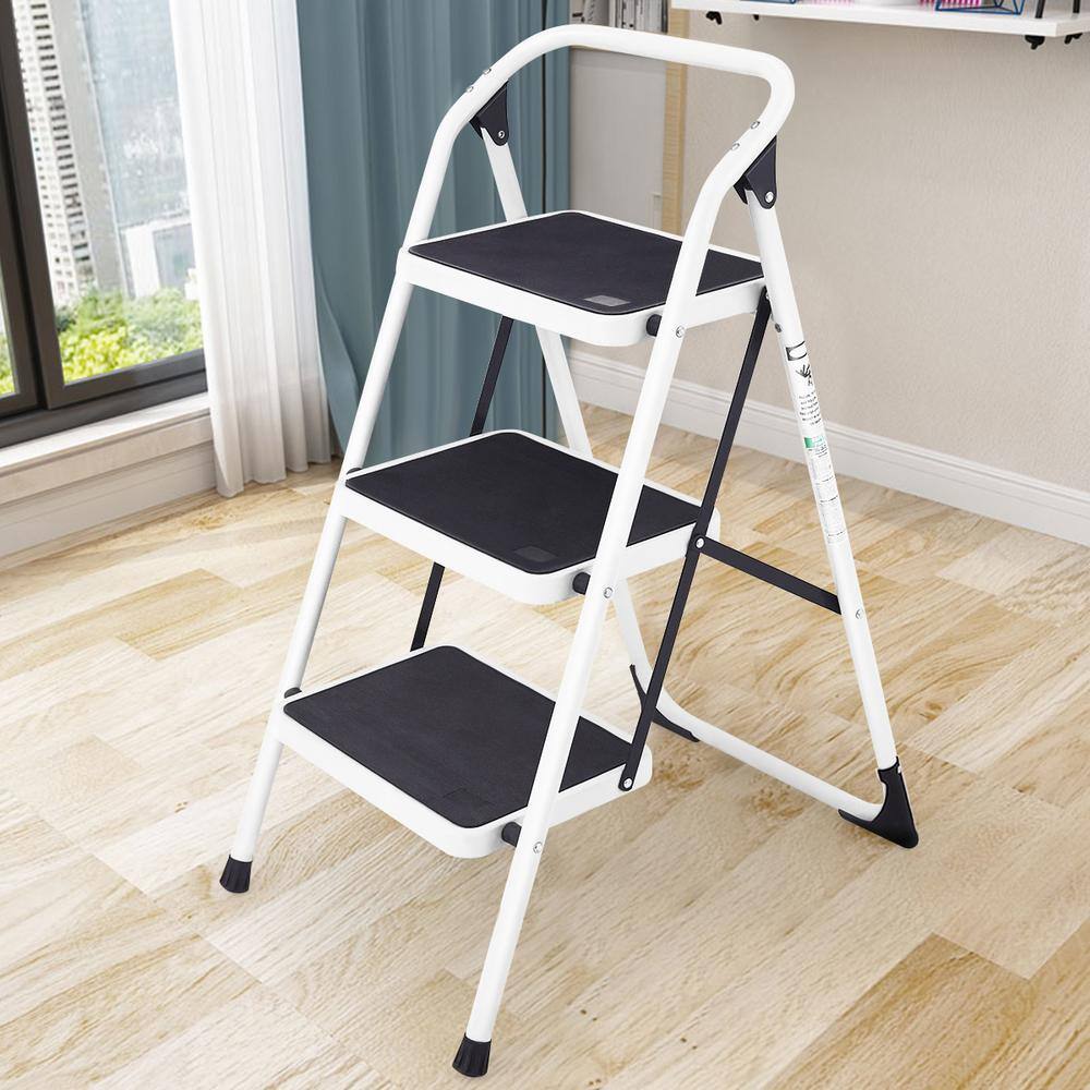 WELLFOR 3-Step Heavy-duty Iron Frame Folding Step Stool 330 lbs. TL-HGY-35248
