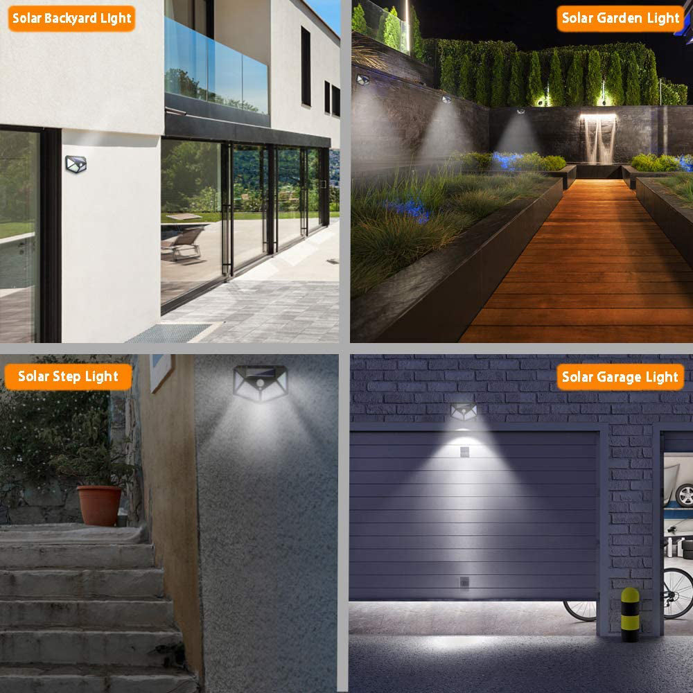 Solar Motion Sensor Lights，100 LEDs IP65 Waterproof Wall Light with 270 Degree Wide Angle