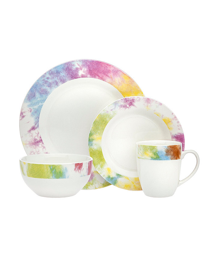 Godinger Tie Dye Multi Color 16-PC Dinnerware Set