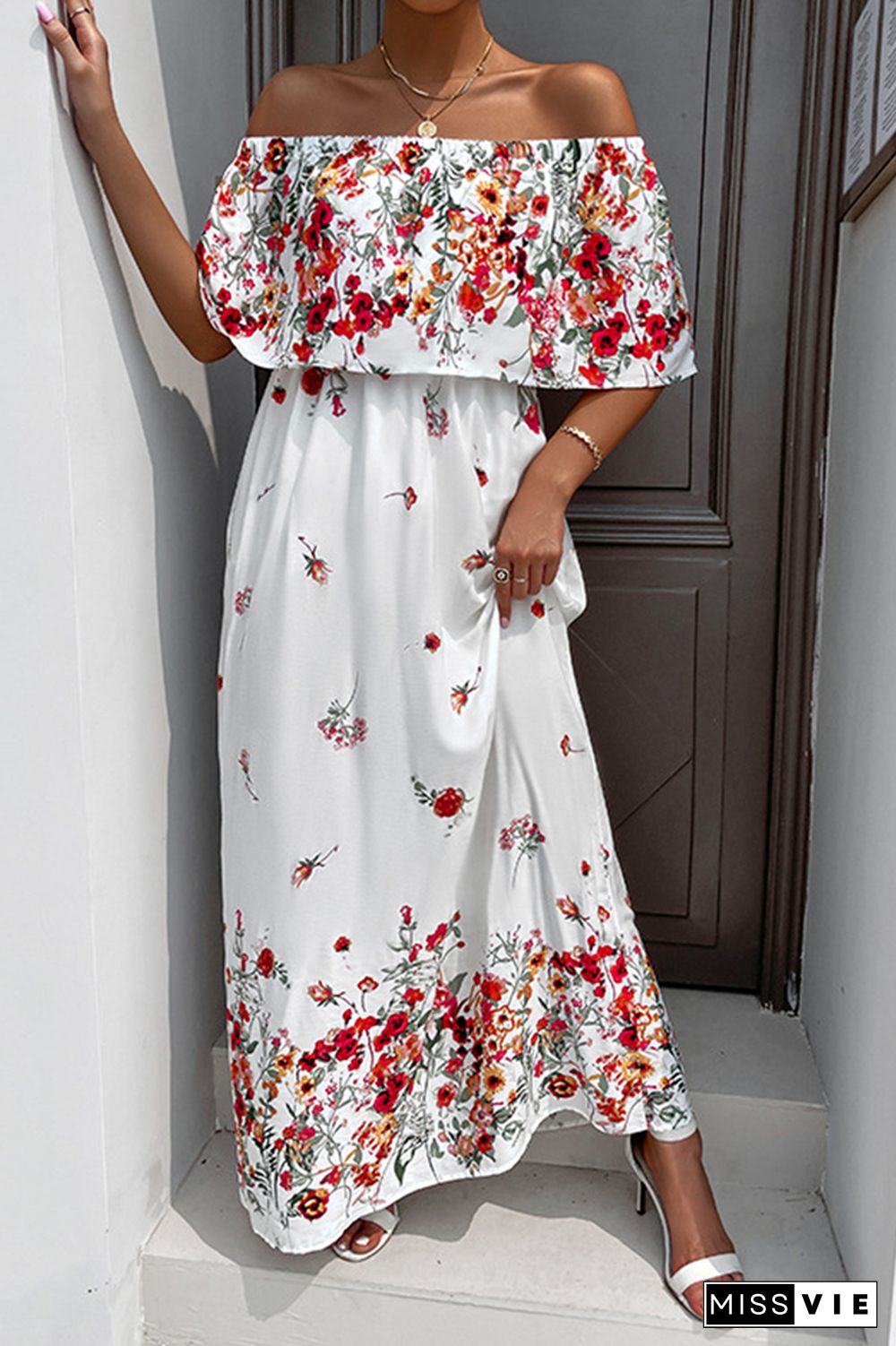 Off Shoulder Floral Maxi Dress Wholesale