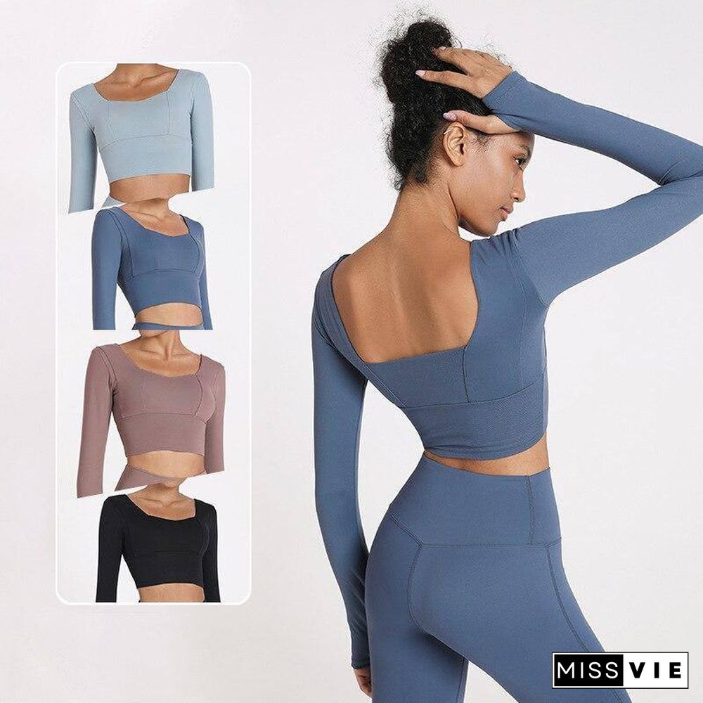 Backless Yoga Tank Top With Built In Bra Gym Women Long Sleeve Sport Shirt Sports Bras Running Womens Workout Tank Crop Tops