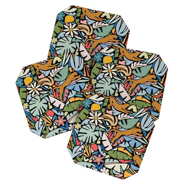 Evamatise Joyful Jungle Maximalist Mode Set Of 4 Coasters Deny Designs