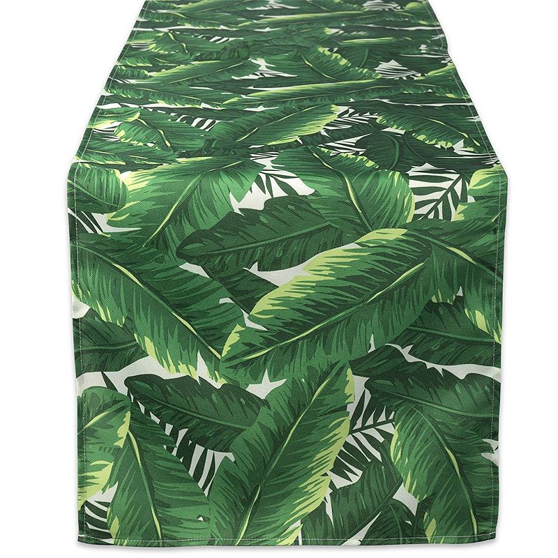 72 Green and White Banana Leaf Rectangular Outdoor Table Runner