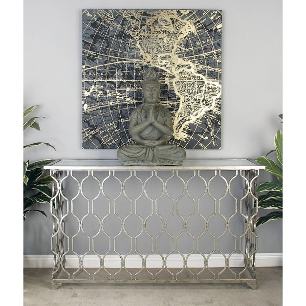 Contemporary Metal Pattern Console Table Silver Olivia amp May