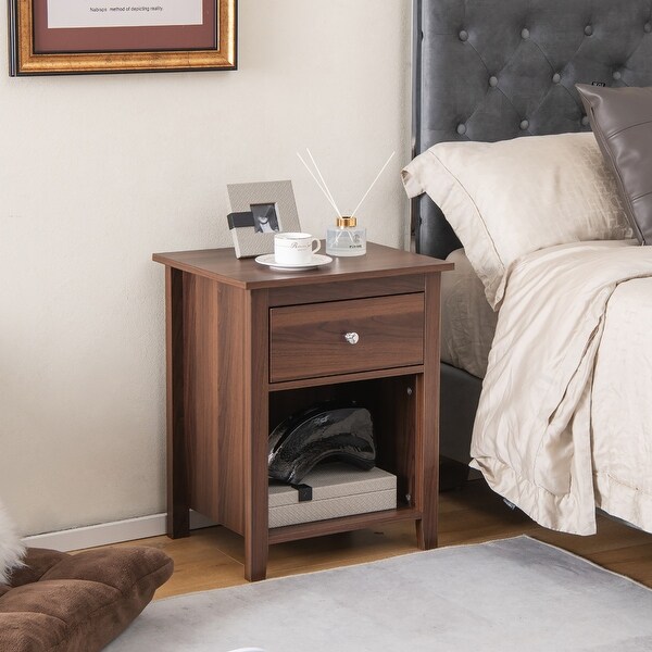 Costway 2 PCS Nightstand side Table with Drawer Open Shelf for Living