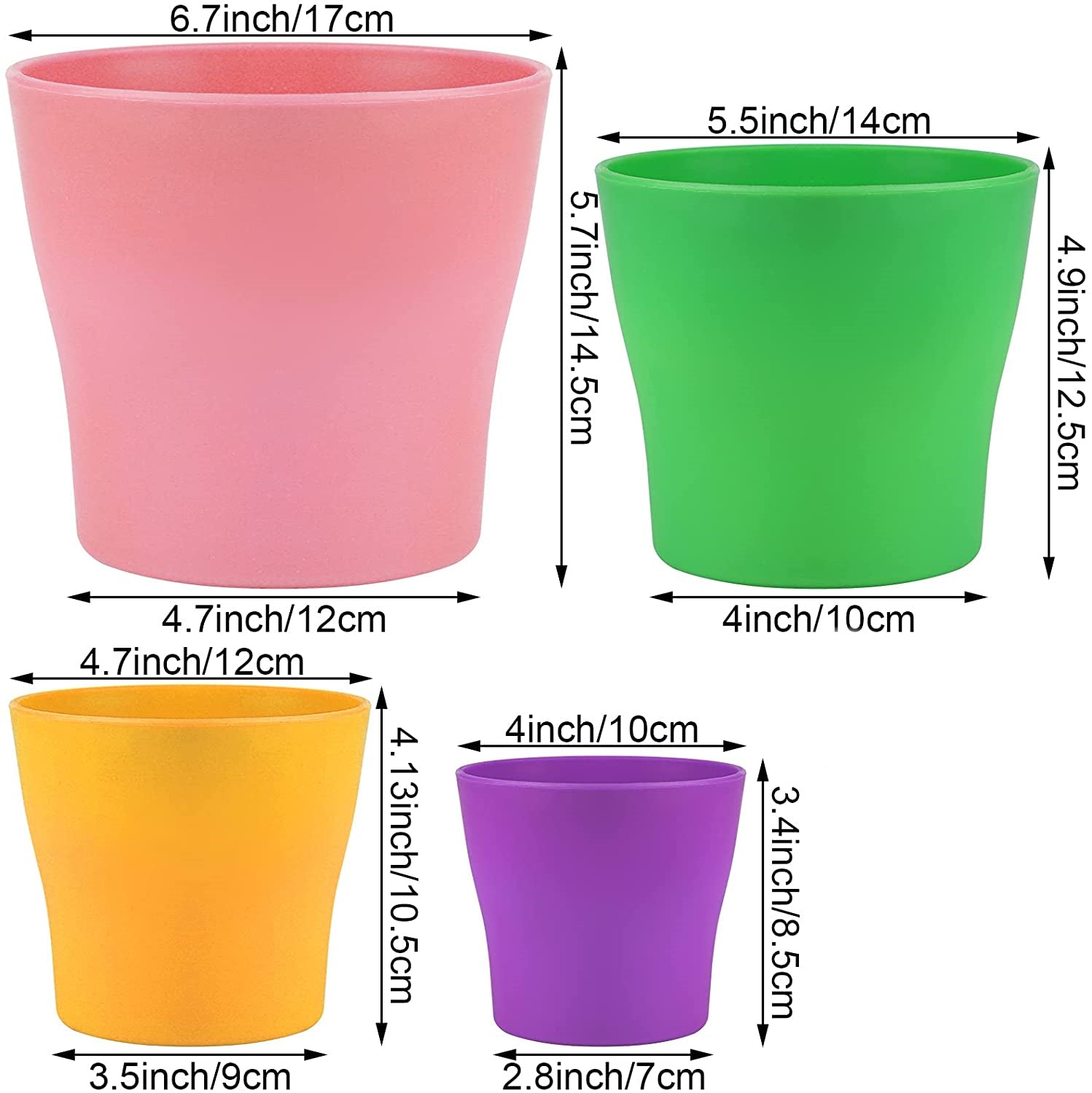 5.5 Inch Plastic Flower Pots, 8 Pack Indoor Plant Pots with Drainage and Tray, Moden Decor Planters for Bedroom, Study, Flower Stand, Yard, （8 Color)