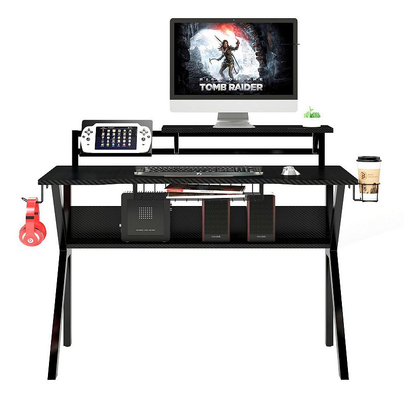 PVC Coated Ergonomic Metal Frame Gaming Desk with K Shape Legs， Black