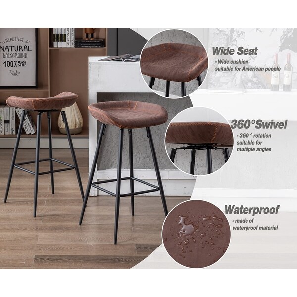 30 Inch Bar Stools Set of 2 Swivel Industrial Metal Bar Stools with Footrest PU Leather Seat for Kitchen IslandandBar， Brown