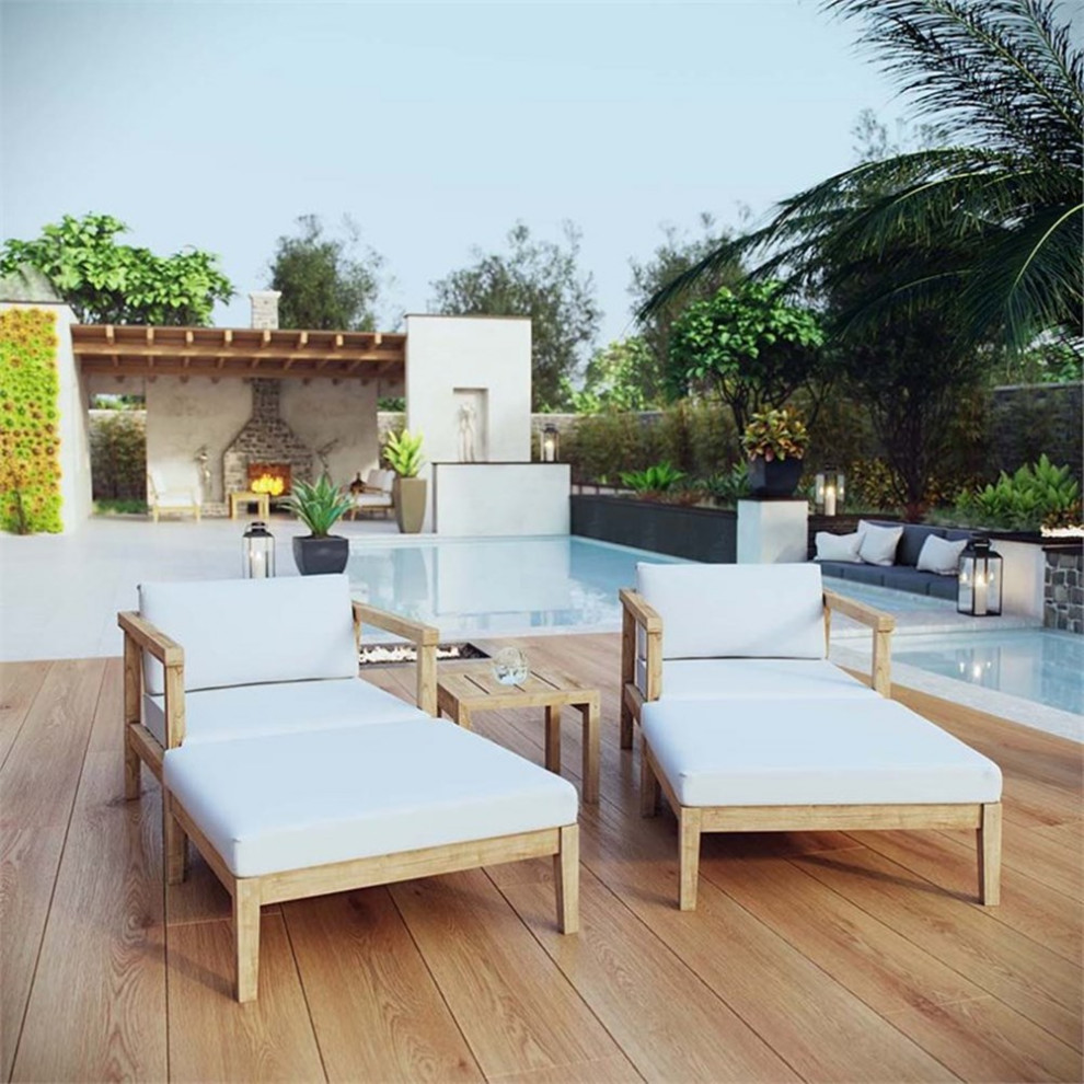 Modway Bayport 5 Piece Wood Patio Conversation Set in Natural and White   Outdoor Lounge Sets   by Homesquare  Houzz