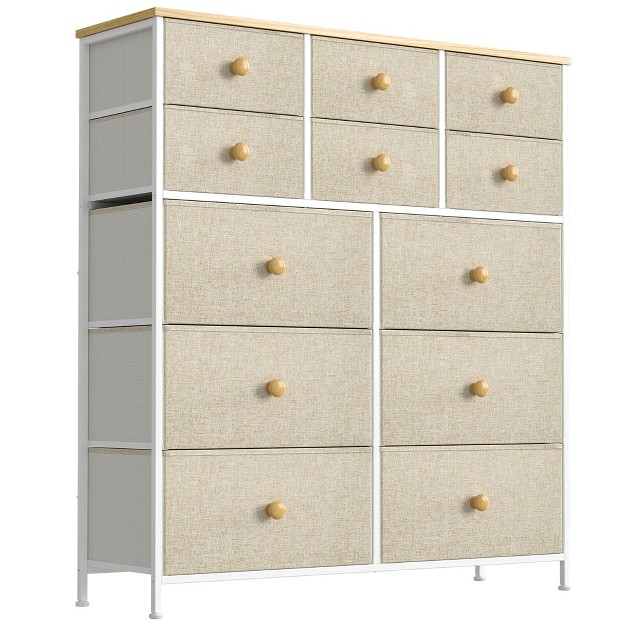 Reahome 12 Drawer Steel Frame Bedroom Storage Organizer Chest Dresser With Waterproof Top Adjustable Feet And Wall Safety Attachment Taupe