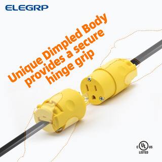 ELEGRP Straight Blade Plug and Connector Set 15 Amp 125 Volt NEMA 5-15P NEMA 5-15R 2 Pole 3 Wire Grounding Yellow (1 Set) EPC31-0701