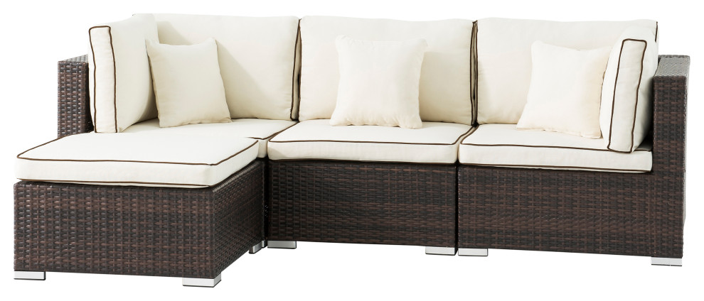 Saint Birch Carrington 4 Piece Wicker / Rattan Outdoor Sectional Set in Beige   Tropical   Outdoor Sofas   by SAINT BIRCH LLC  Houzz