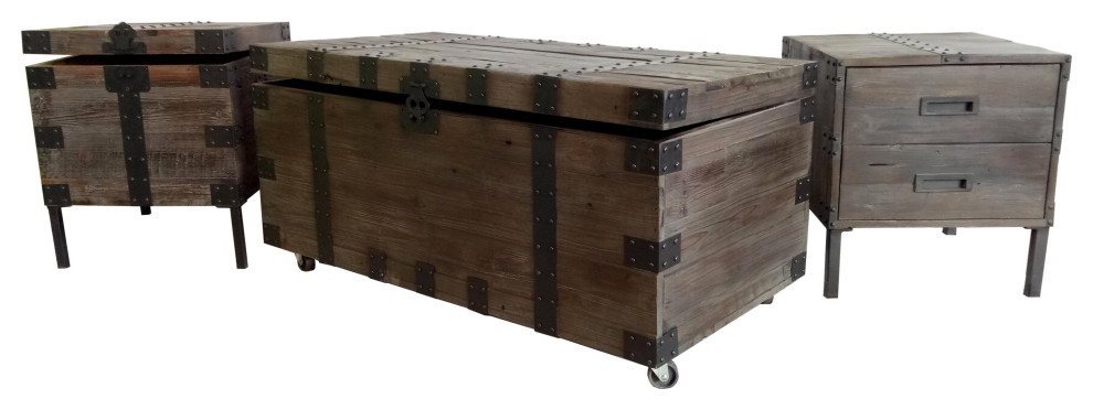 Trunk Style Reclaimed Wood Coffee Table   Industrial   Coffee Table Sets   by CII  Houzz