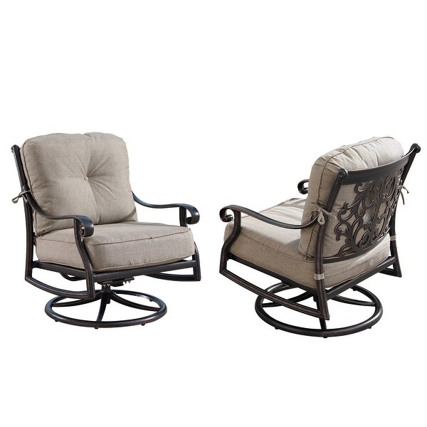 Aluminum Outdoor Deep Seating Swivel Rocking Club Chairs in Antique Copper Finish with Thick Tan Polyester Cushions (set of 2)