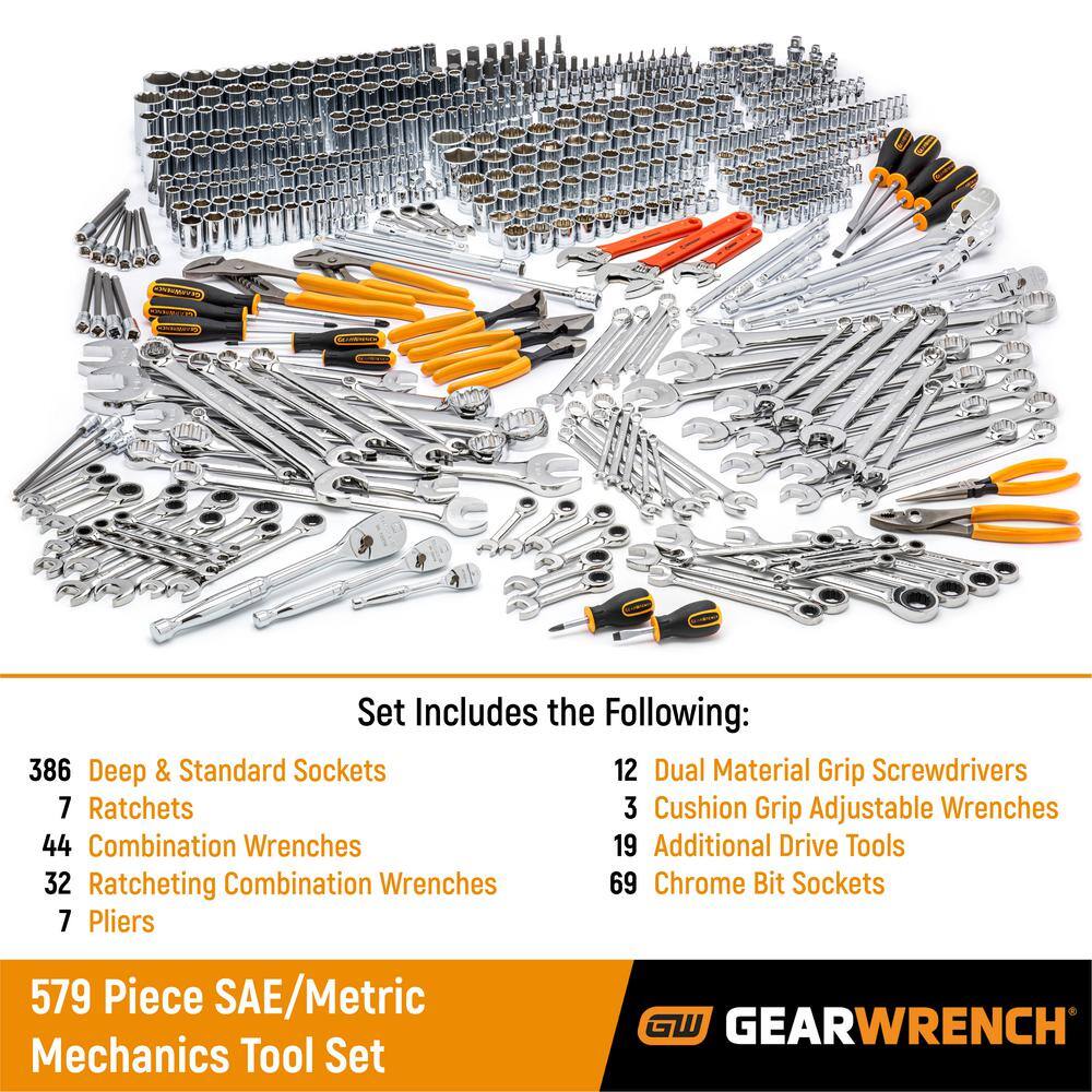 GEARWRENCH 14 in. 38 in. and 12 in. Drive Master Mechanics Tool Set (579-Piece) 89059