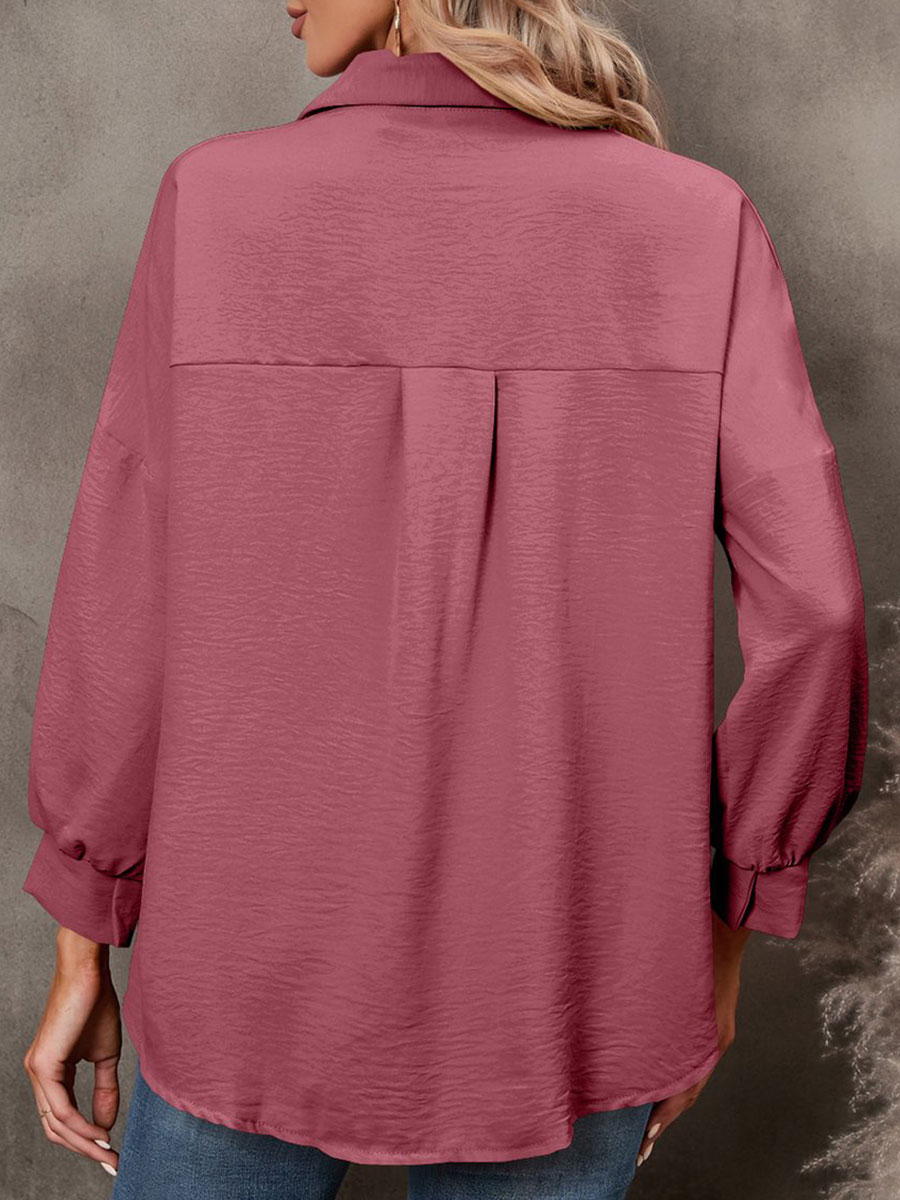 Casual Loose Solid Color Long Sleeve Blouse