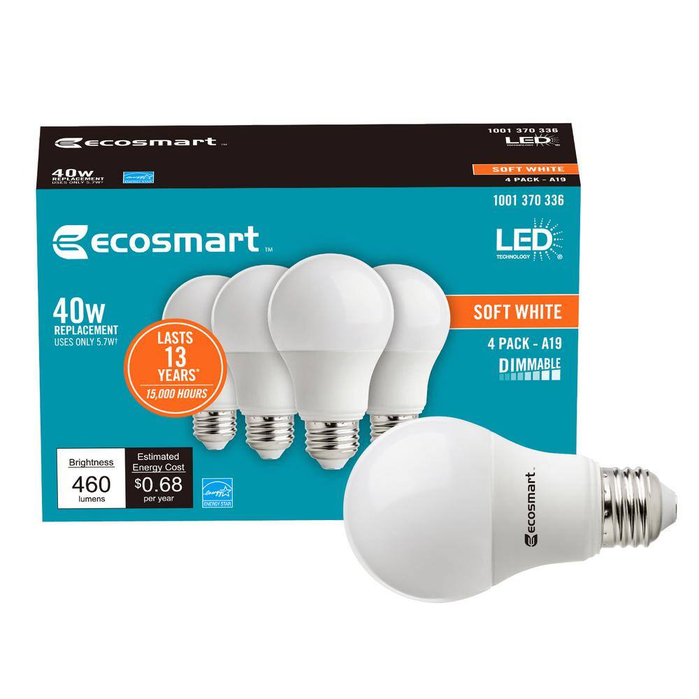 EcoSmart 40-Watt Equivalent A19 Dimmable ENERGY STAR LED Light Bulb Soft White (48-Pack) B7A19A40WESD14