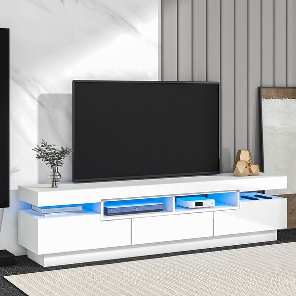 67''W Modern High Gloss TV Stand TV Storage Cabinet for 75 Inch TV with 4 Open ShelvesandRGB LED Lights Entertainment Center