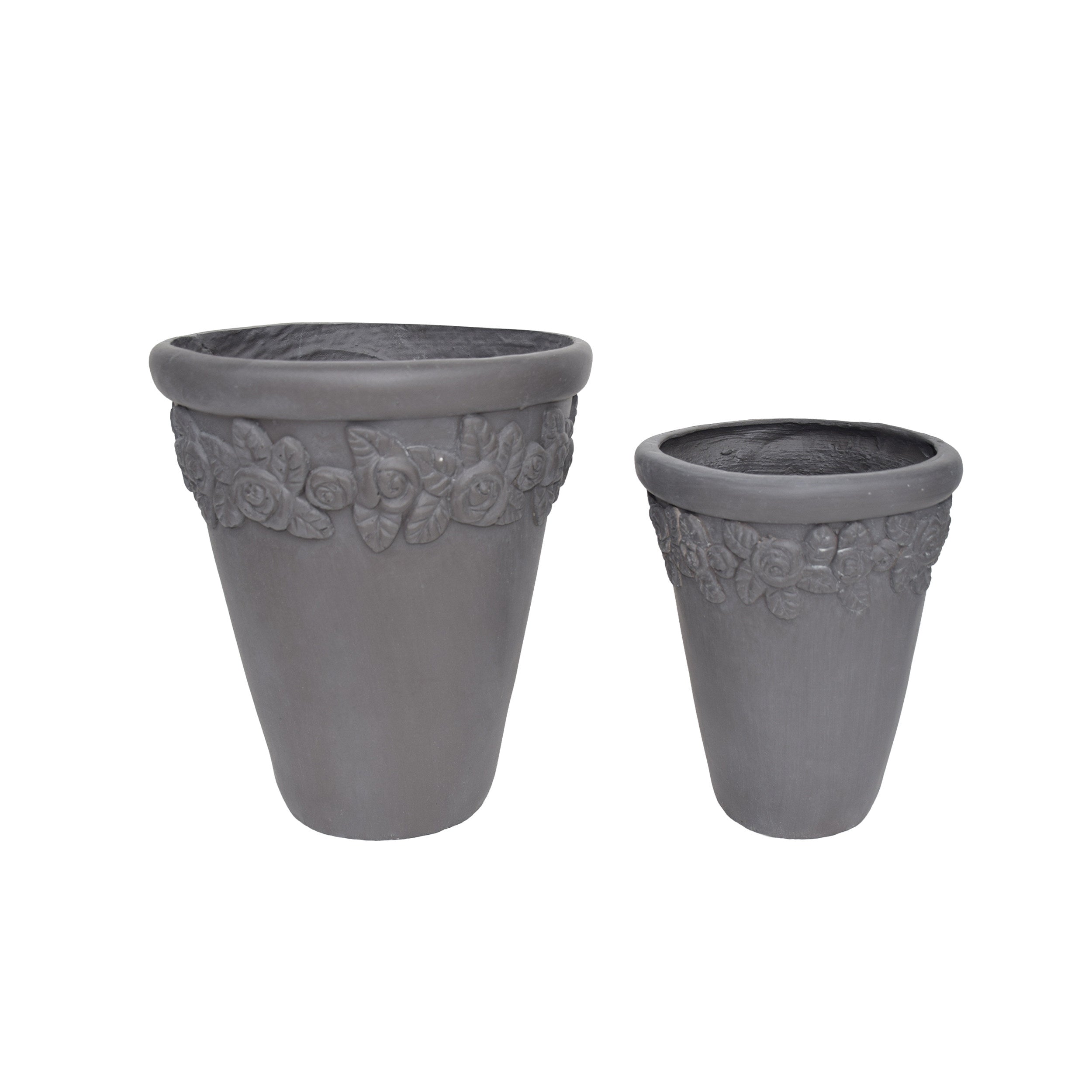 Amidala Garden Planter Pots, Lipped Edges, Tapered, Botanical Accents (Set of 2)