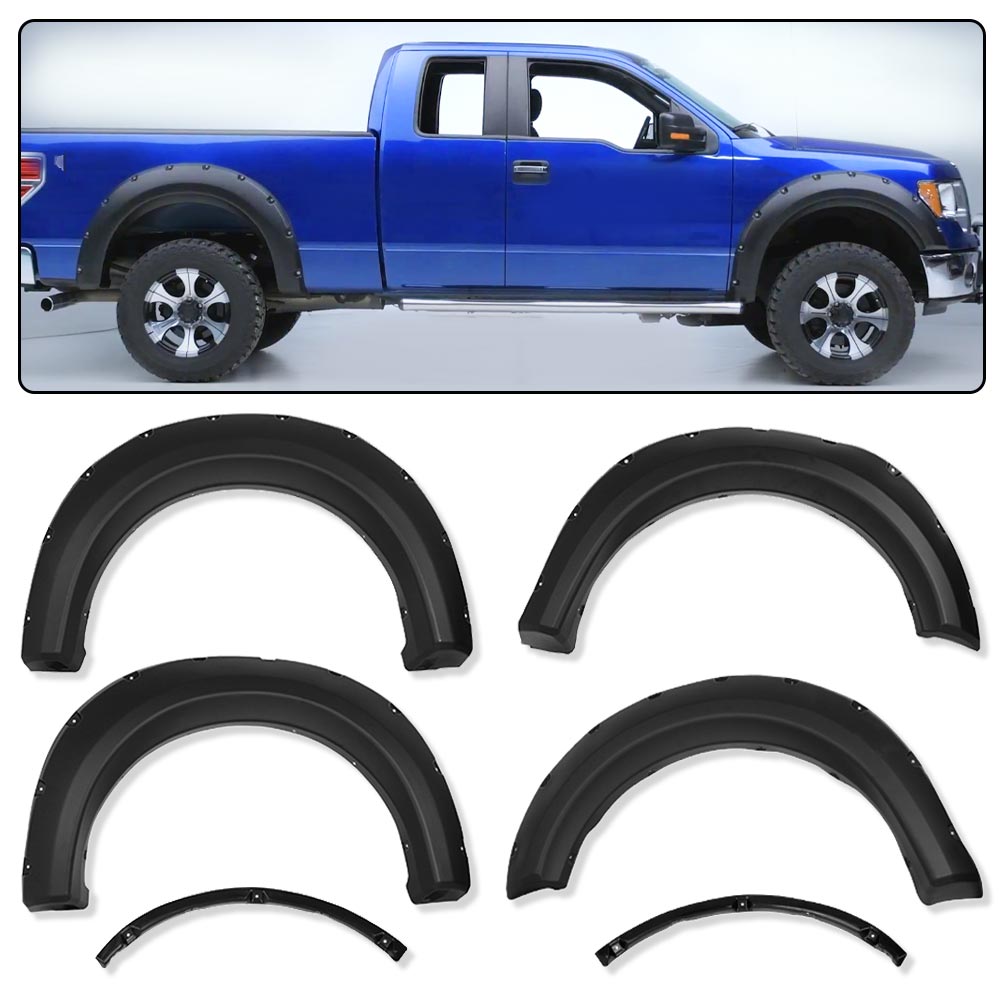 G-Plus Fender Flares Fit for 2009-2014 Ford F150 Rivet Style Smooth Matte Wheel Cover Protector