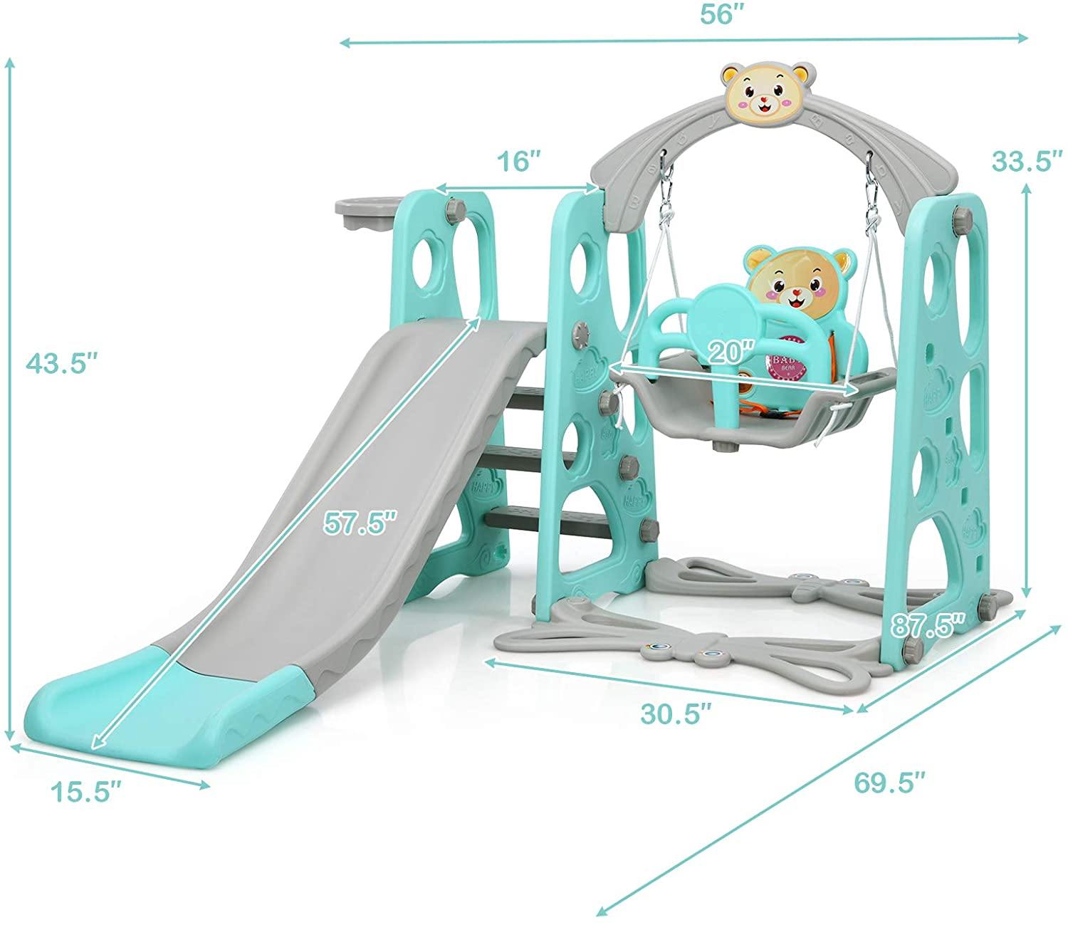 3 in 1 Toddler Climber and Swing Set | Kids Play Climber Slide Playset with Basketball Hoop