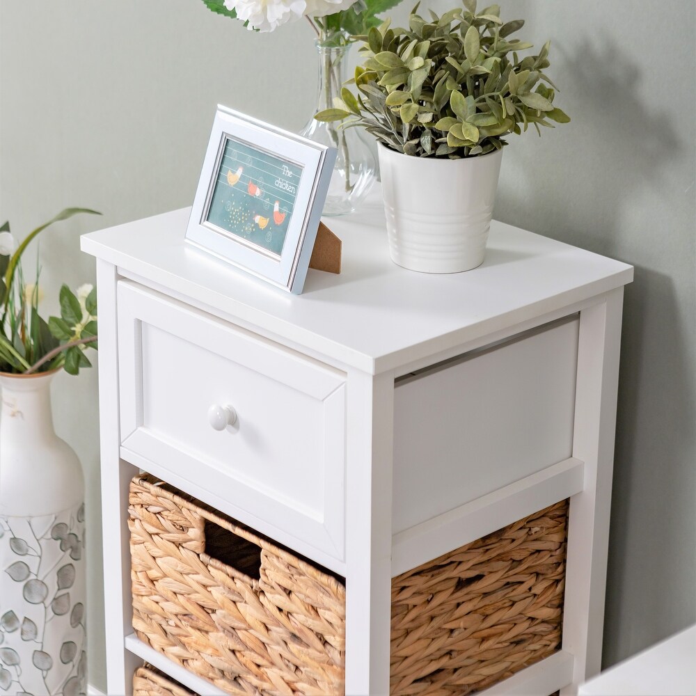 Sophia   William Side Table Decorative Storage Cabinet with Removable Water Hyacinth Woven Baskets