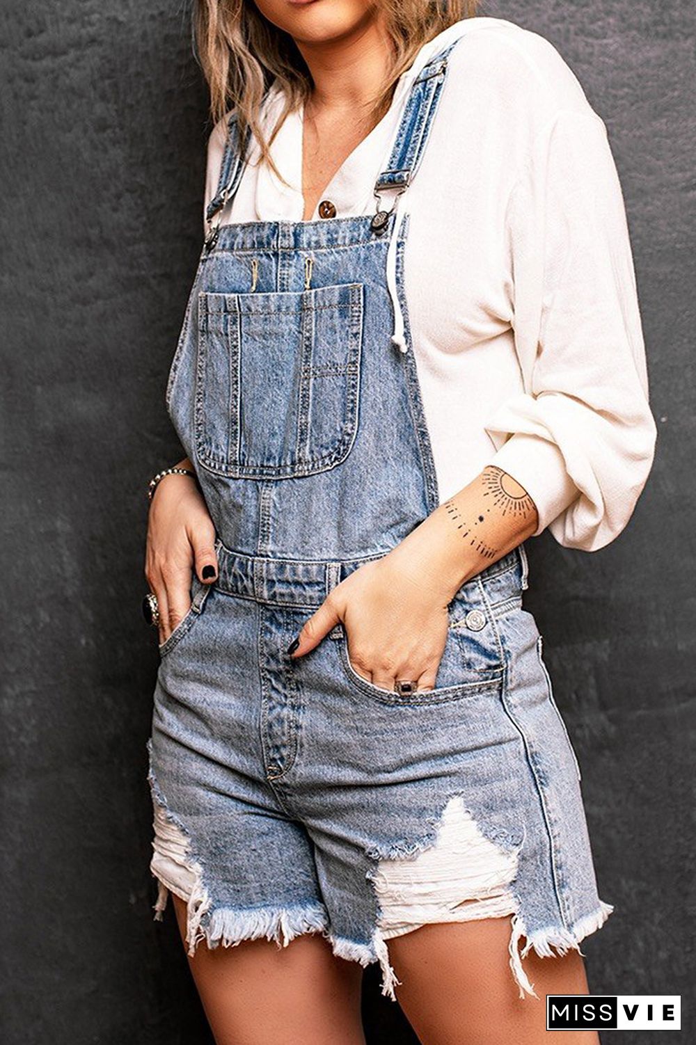 Retro Ripped Denim Overall Shorts Wholesale Boutique