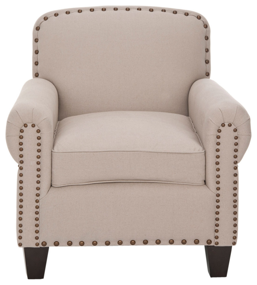 Gail Club Chair Brass Nail Heads Taupe   Transitional   Armchairs And Accent Chairs   by V.S.D Furniture  Houzz