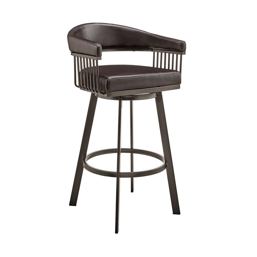 Armen Living Bronson 30 in. Bar Height Low Back Swivel Bar Stool in Java Brown and Chocolate Faux Leather 721535761876