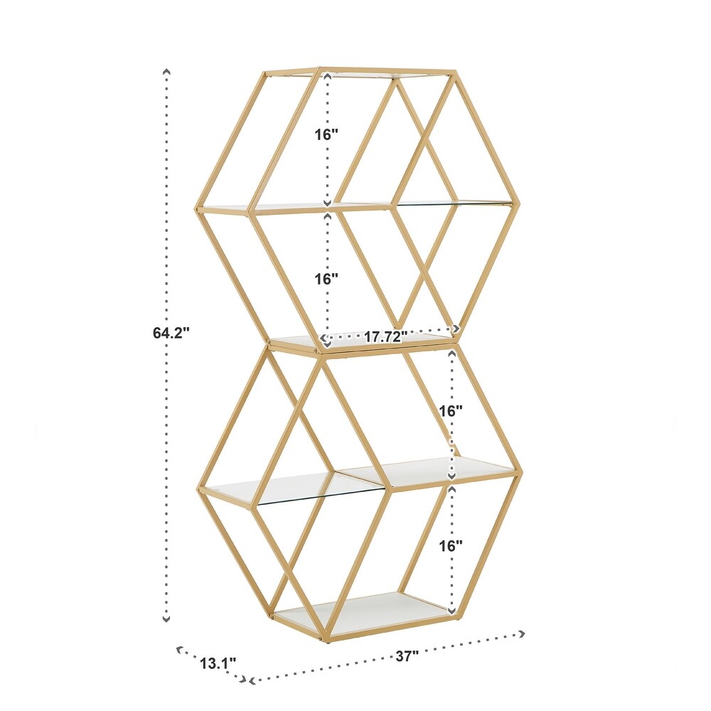 Rae Hexagon Wood and Glass 4 Shelf Modular Bookcase by iNSPIRE Q Bold   Bookshelf