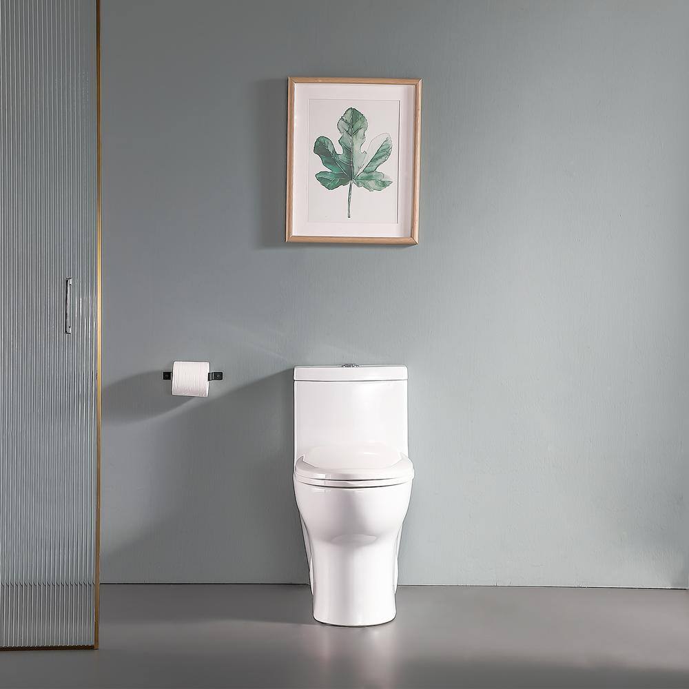 12 in. Rough-In 1-piece 1.61.1 GPF Dual Flush Elongated Toilet in White Slow Close Seat Included ALDMT78SM