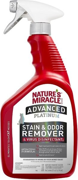 Nature's Miracle Advanced Platinum Cat Antibacterial Stain Remover and Odor Eliminator Spray， 32-oz bottle