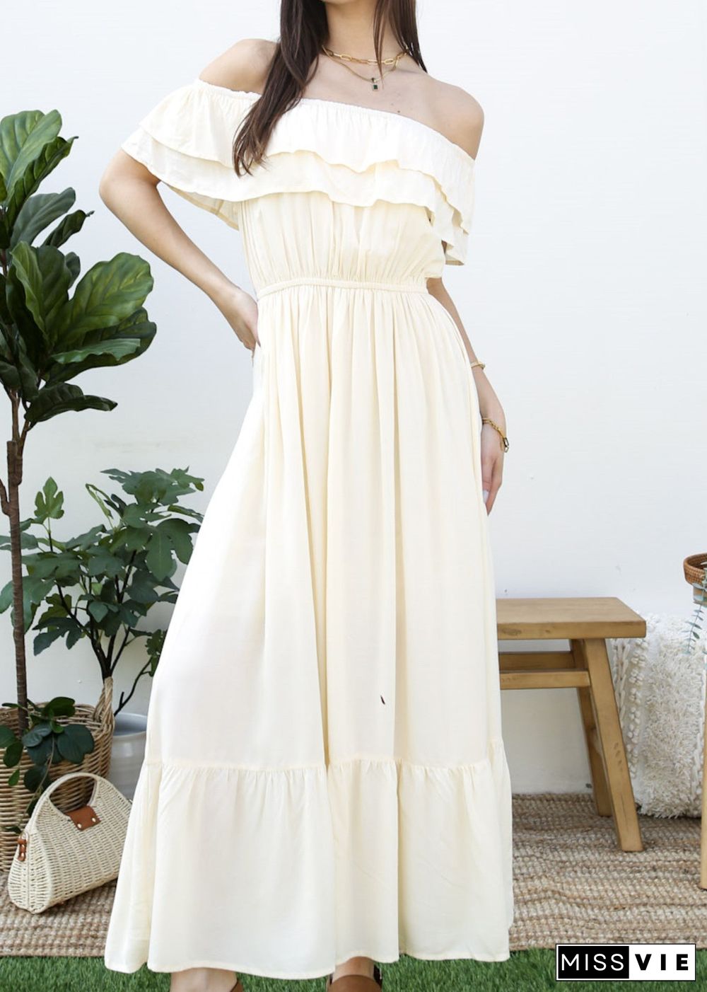 Grecian Ruffle Stretch Maxi Long Dress