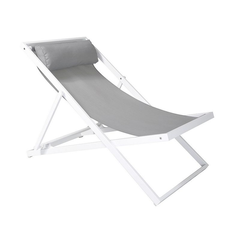 Textilene Upholstered Deck Chair with Padded Headrest， White