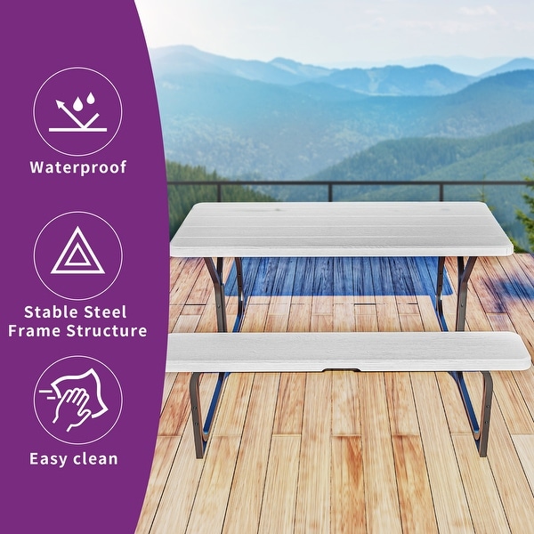 Moasis 6FT HDPE Outdoor Picnic Table Set Bench Set with Metal Base