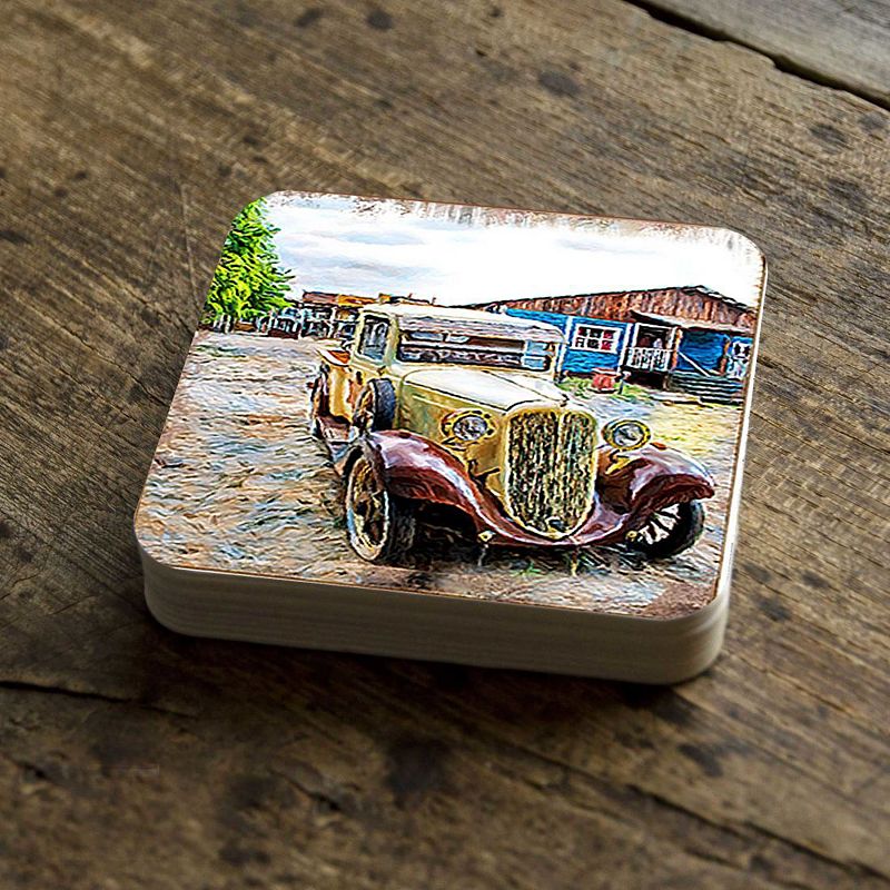 Car Coastal Wooden Cork Coasters Gift Set of 4 by Nature Wonders