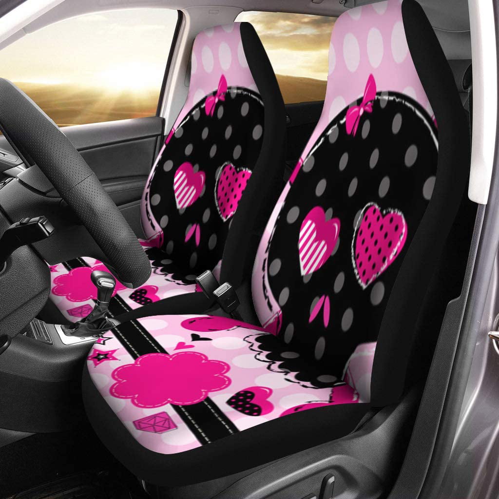 KXMDXA Set of 2 Car Seat Covers Pink Cute Aggressive Black and Red Skull Universal Auto Front Seats Protector Fits for Car，SUV Sedan，Truck