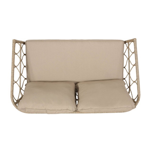 Bruce Outdoor Wicker Loveseat With Cushions Light Brown beige Christopher Knight Home