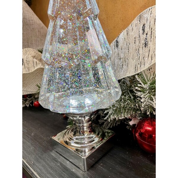 Raz Imports 13.75 LIGHTED TREE WITH SILVER SWIRLING GLITTER