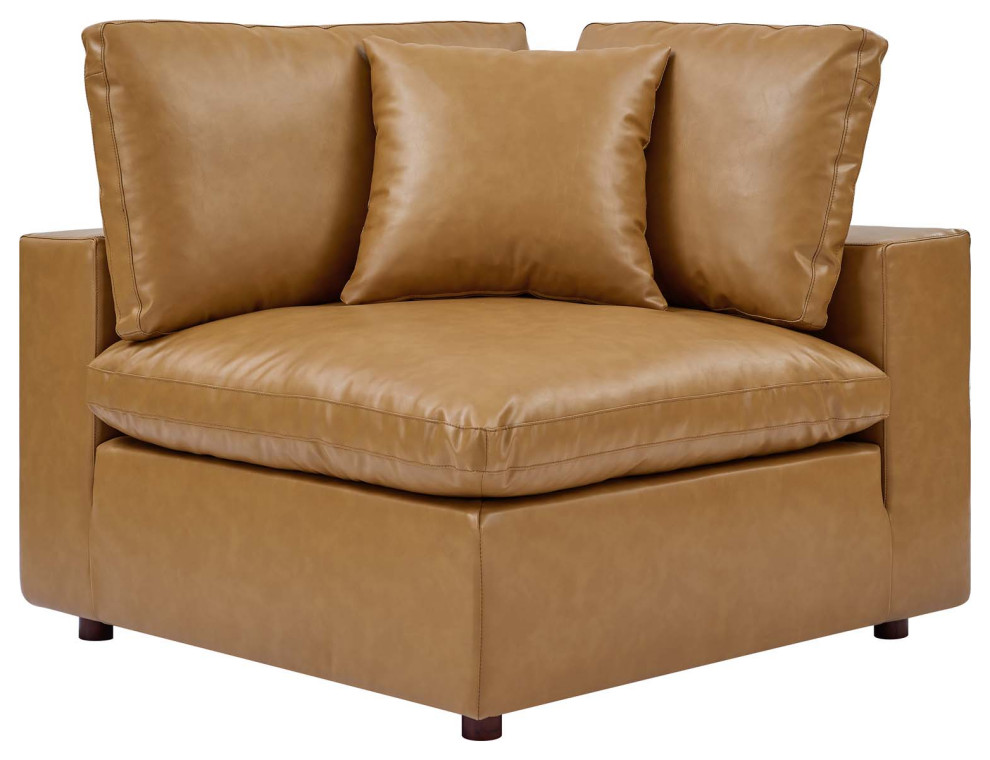 Commix Down Filled Overstuffed Vegan Leather Corner Chair   Contemporary   Armchairs And Accent Chairs   by ShopFreely  Houzz