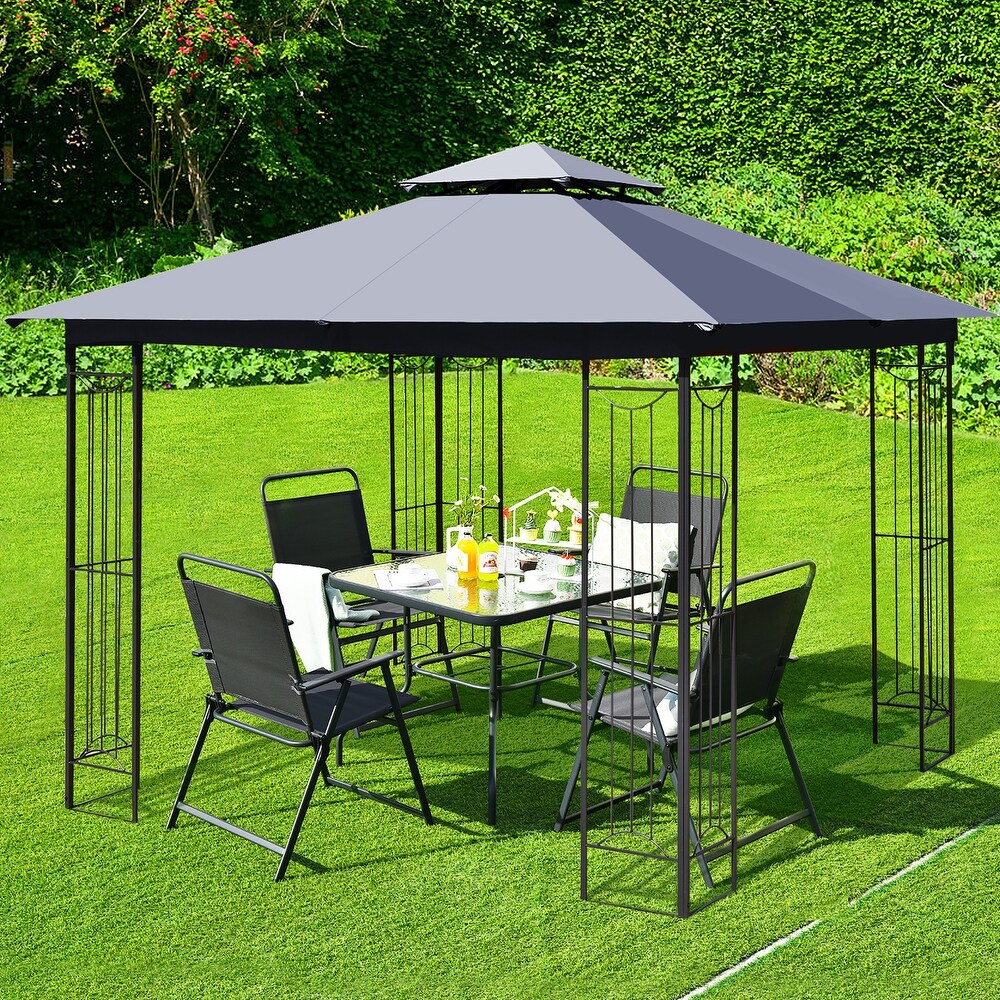 Costway 10' x 10' Patio Canopy Gazebo Outdoor 2 Tier Steel Tent