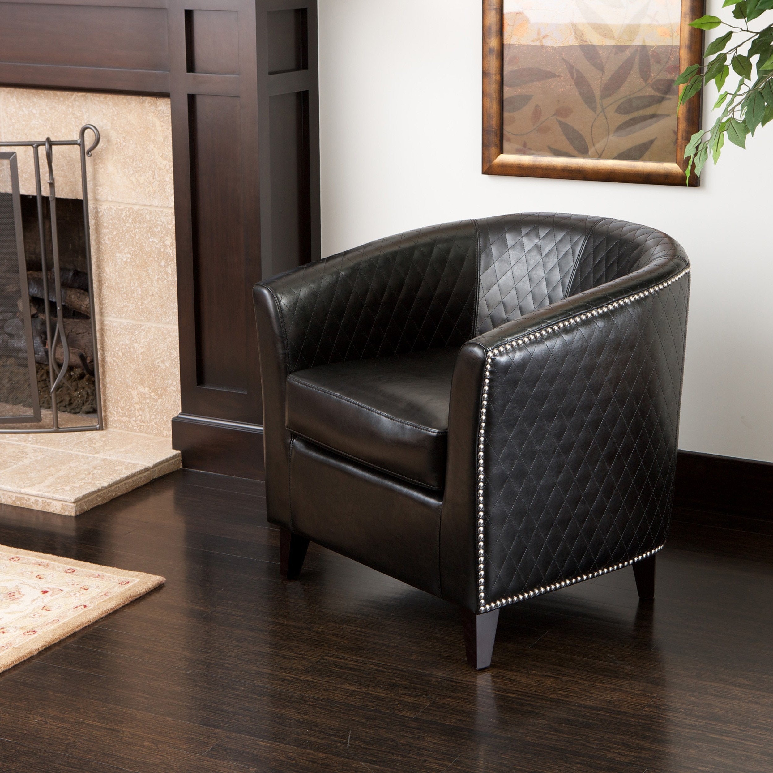 Kasey Harlequin Pattern Leather Club Chair